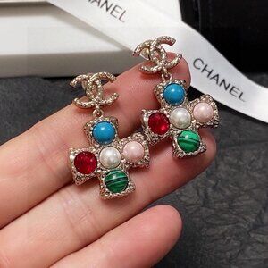 Chanel CC Logo Embellished Cross - Shaped Earrings